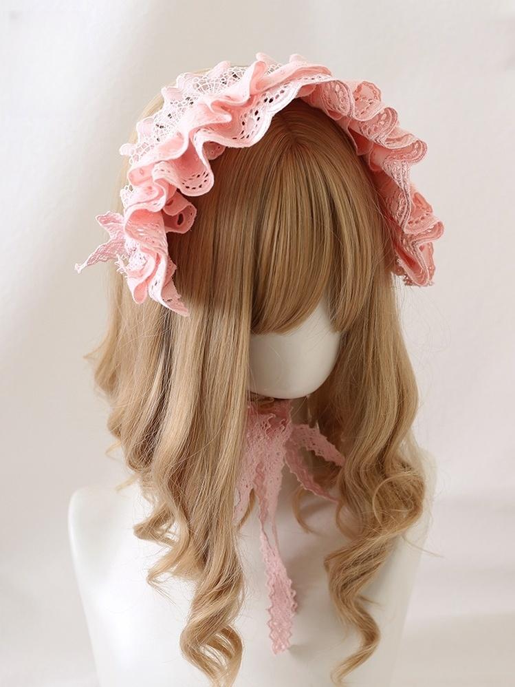 Xiaogui - Sweet Lolita Headdress Pink & White Lace Hairband
