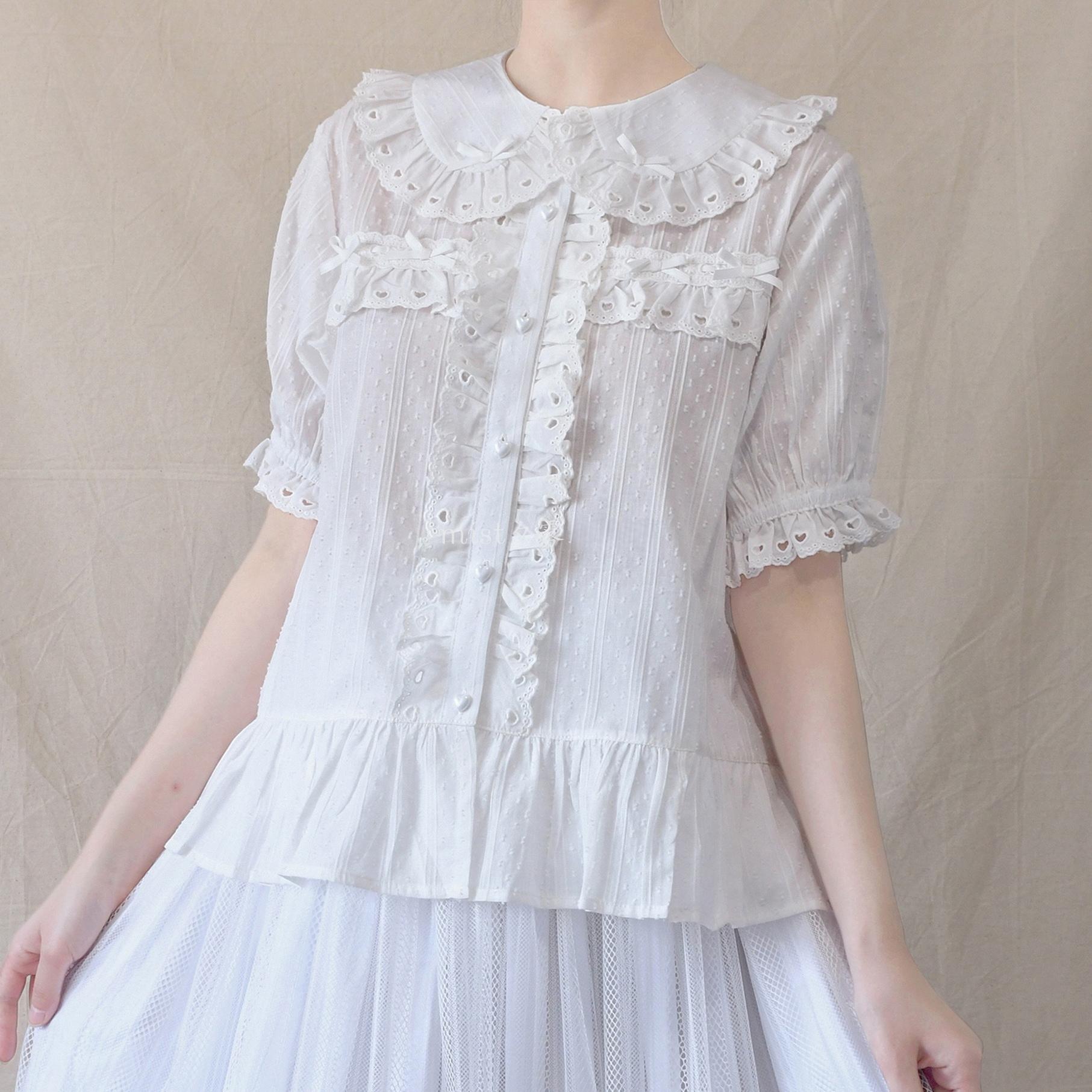 MIST - Cotton Sweet Lolita Blouse, Peter Pan Collar White S