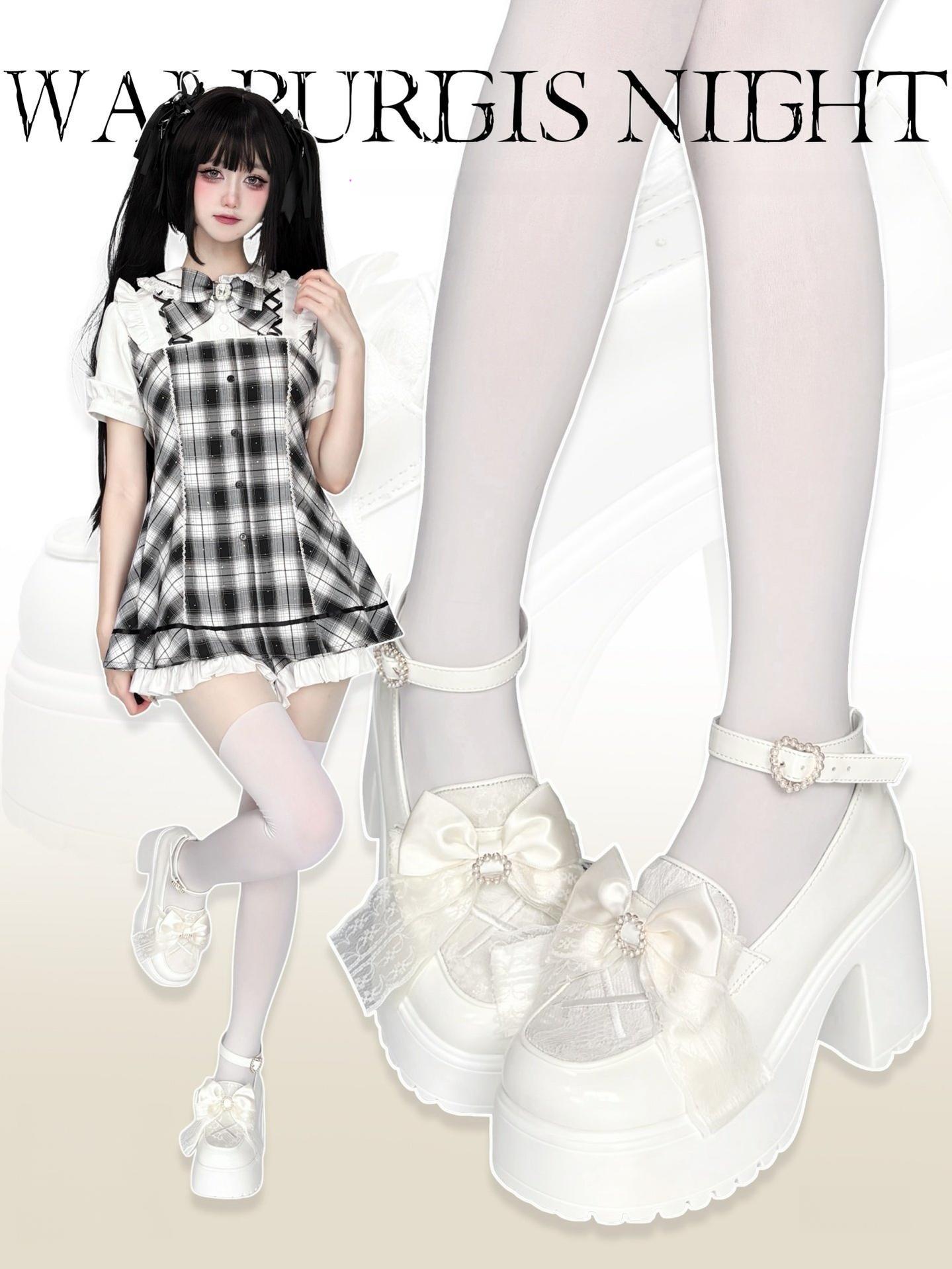 Daily Lolita Heels Shoes, White & Black Color