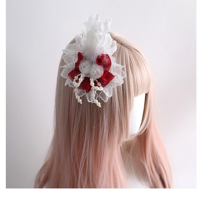 Xiaogui - Christmas Color Lolita Headdress Red and White Feather Accessory