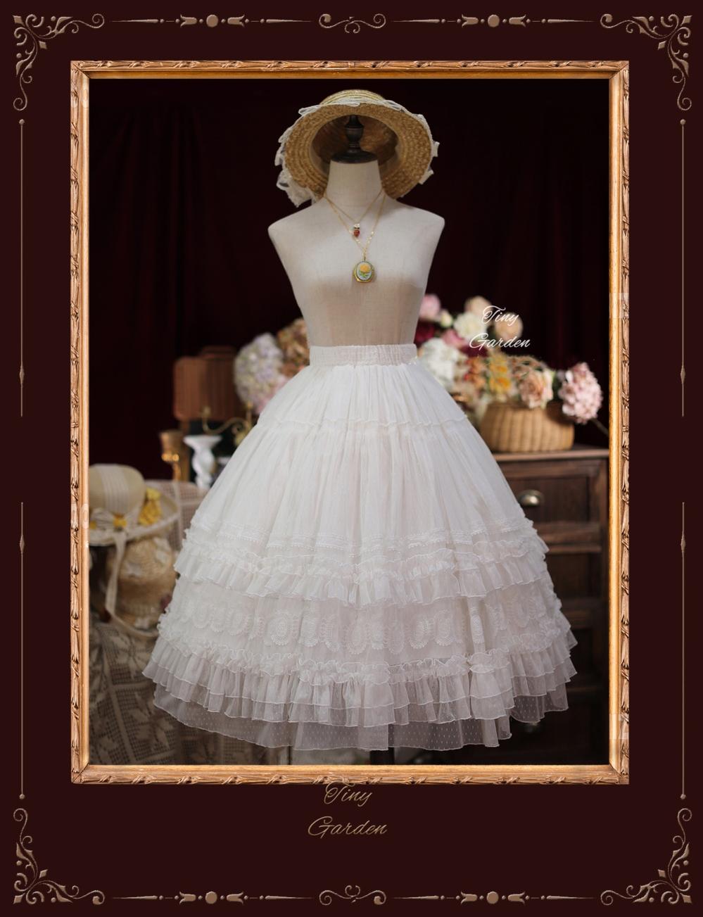 Tiny Garden - Dream Bouquet- Elegant Sweet Lolita Skirt S milky white dot yarn