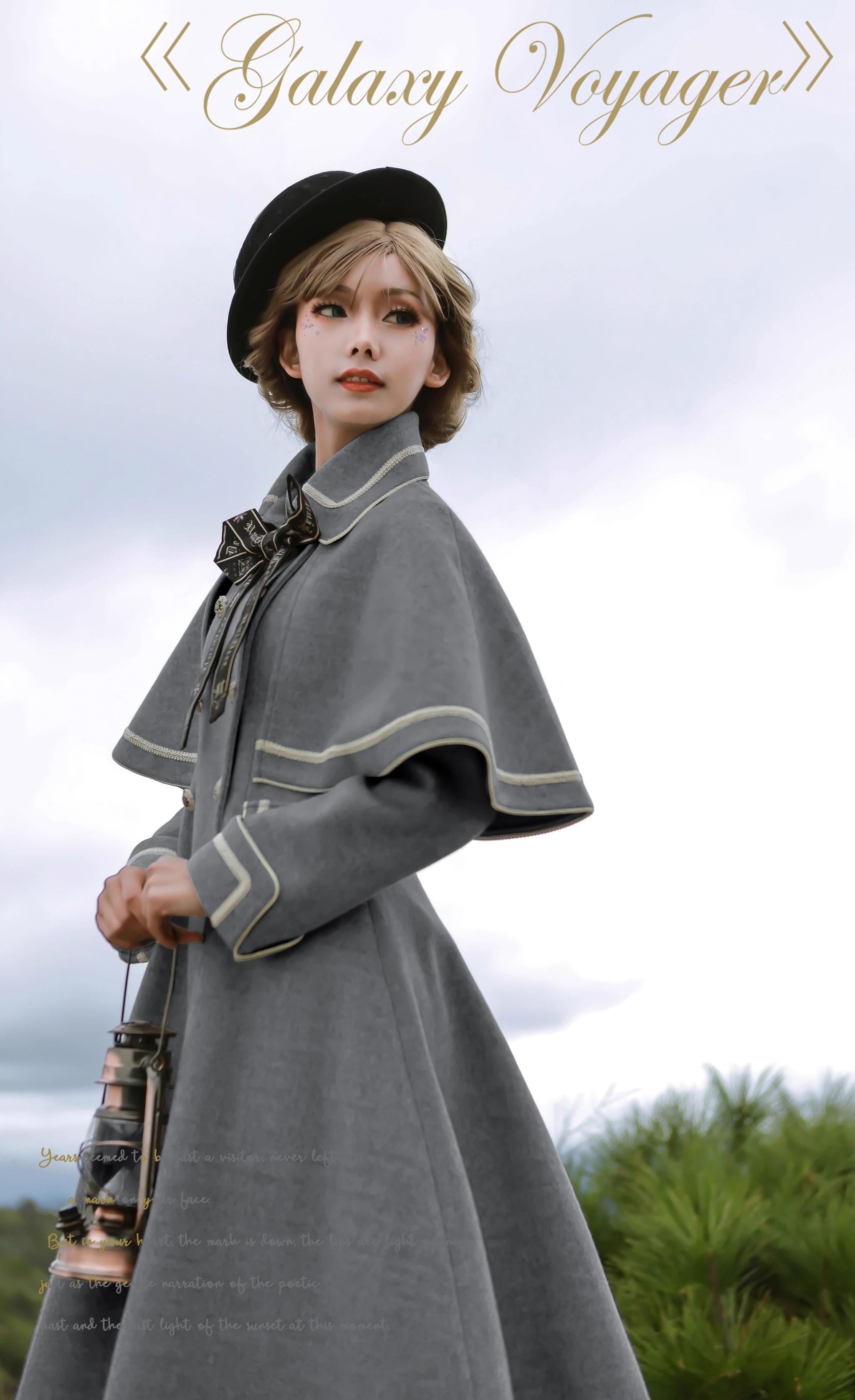 Unideer - Galaxy Traveler - Classic School Lolita Overcoat with Detachable Cape and Bow 39940:656458