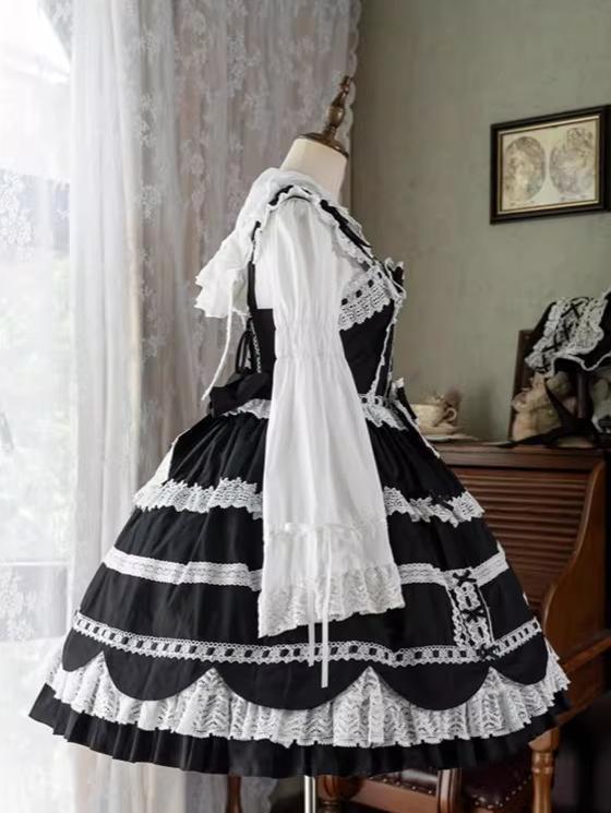 Cream Petal - Cotton Old School Lolita JSK, Layered Tiered Hem 44538:812508