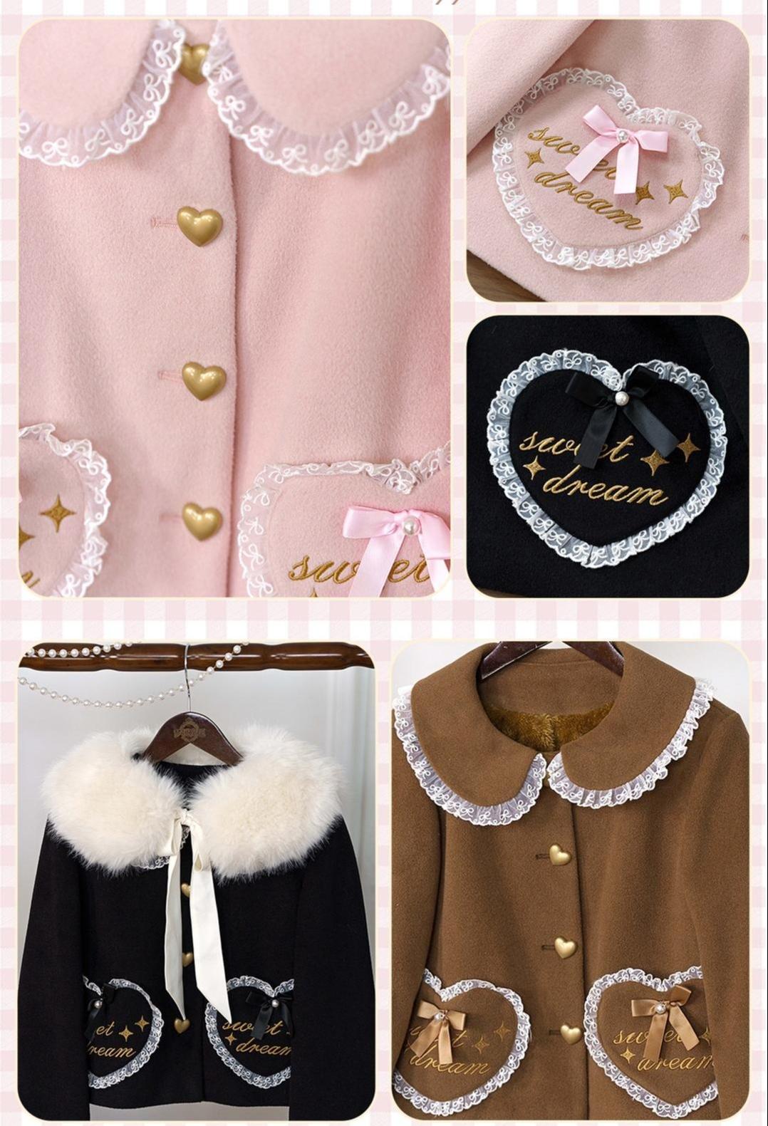 Dream Magic Box - Milk Puff - Winter Fleece-lined Sweet Lolita Coat, Detachable Collar