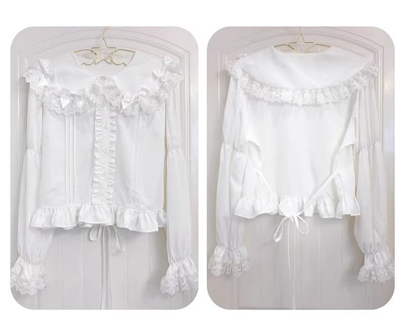 Creamy Candy - Ruffled Hem Sweet Lolita Blouse, Peter Pan Collar