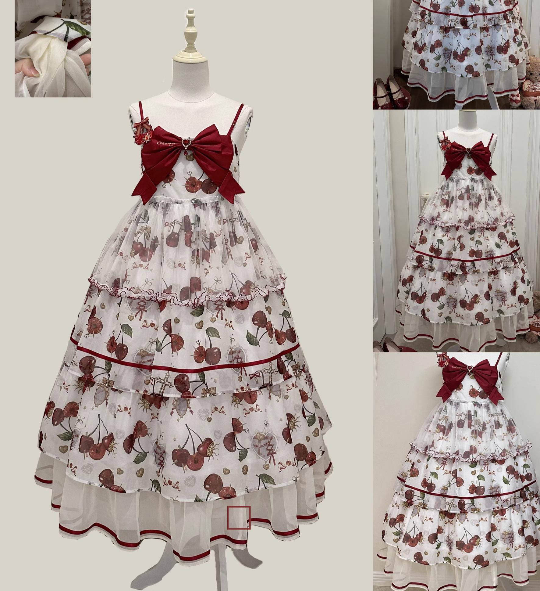 (Buy for me)Gloaming~Sweet Lolita Cherry print Short Sleeve OP and SK Set (2XL L M S XL) 28840:669086