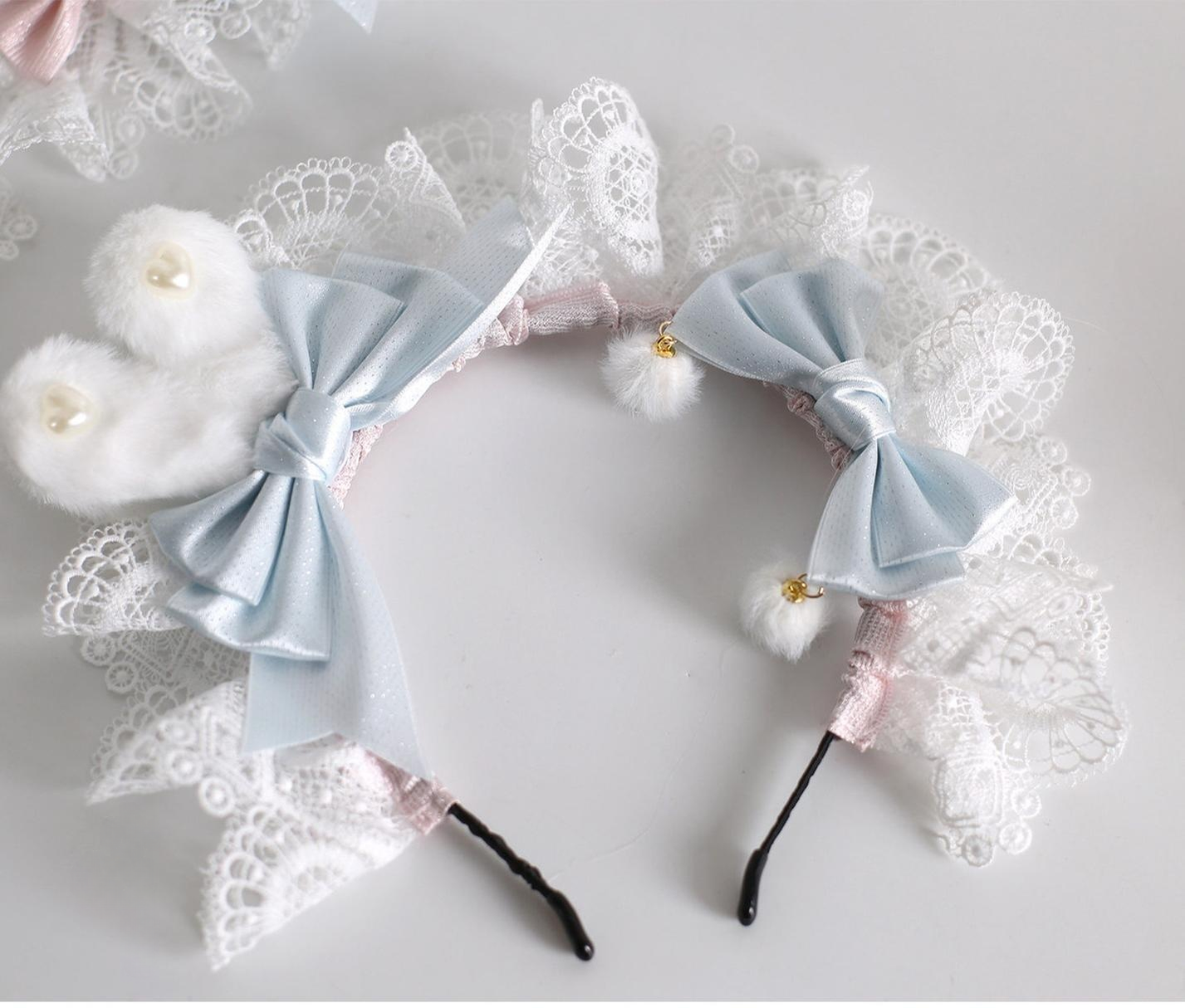 Lolita Headdress, Bunny Ear KC, Embroidered Lace Hairband