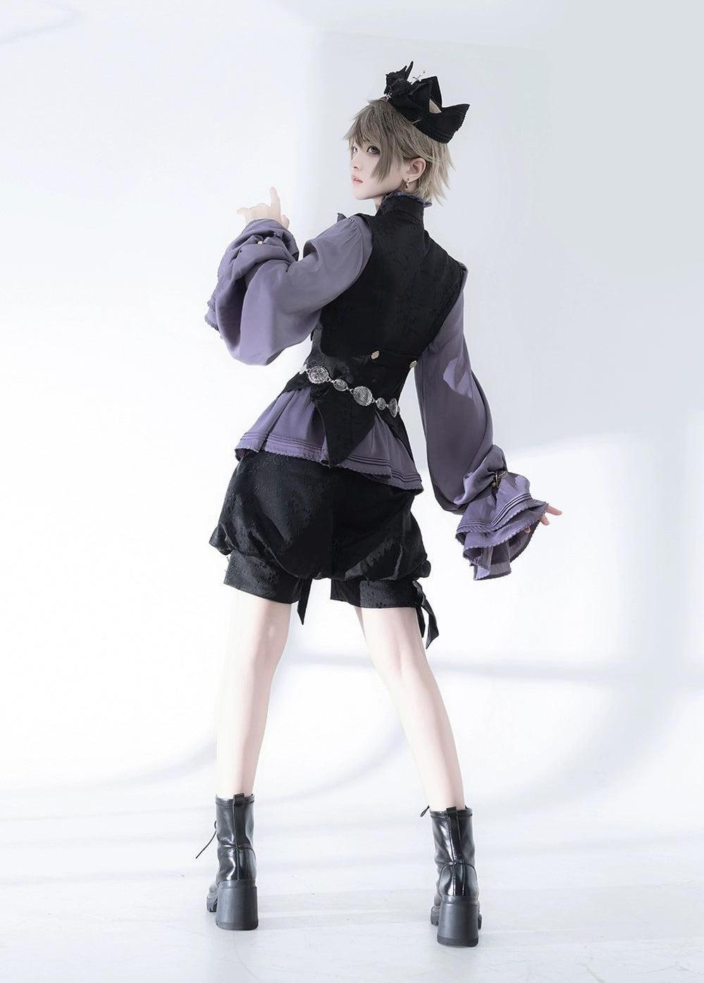Hunting Rabbit 2.0 - Ouji Lolita Retro Cool Purple Shirt & Shorts Set 28988:856507