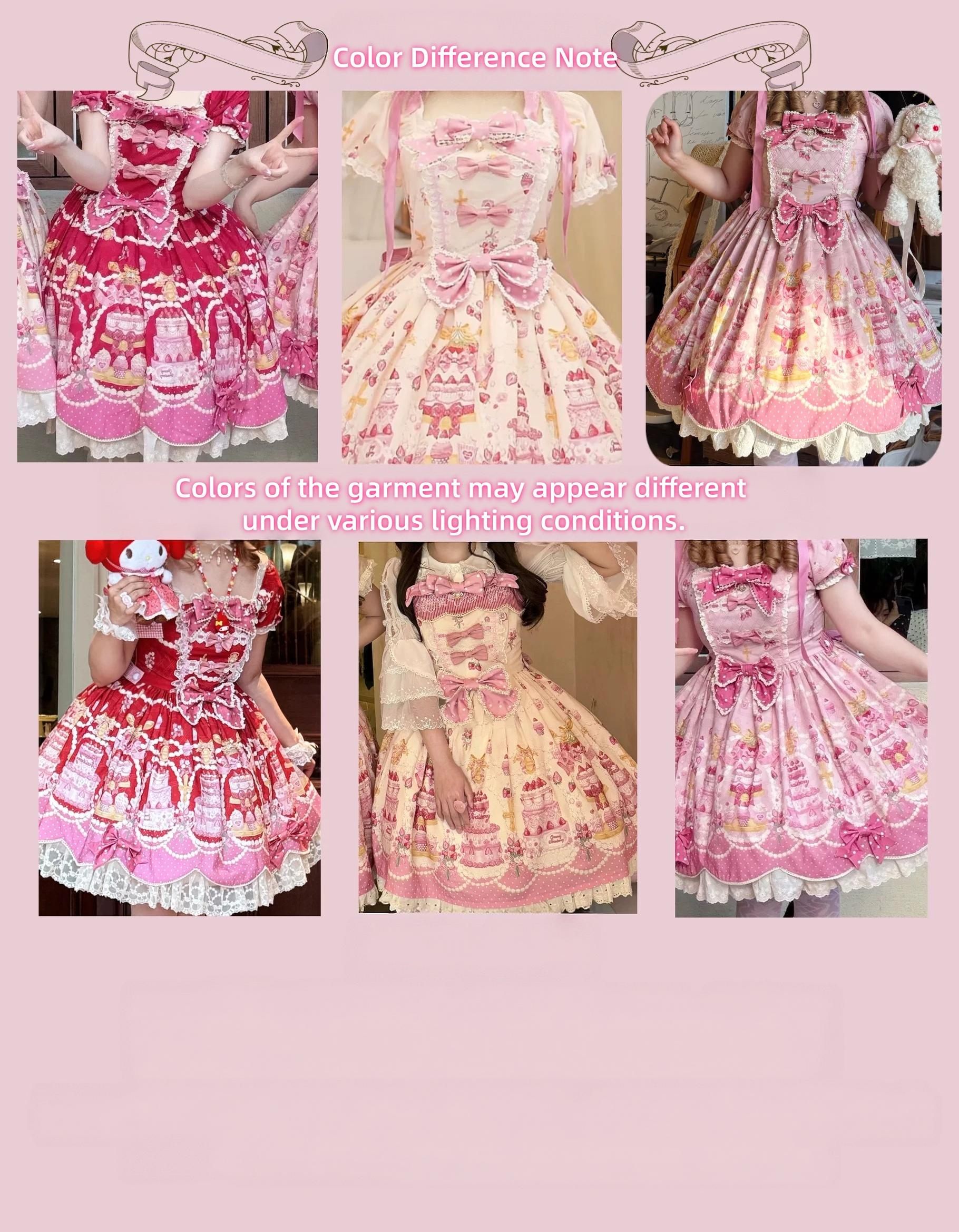 Strawberry Ode - Plus Size Sweet Lolita OP & JSK Dress, Cream Cake Print 45892:867019