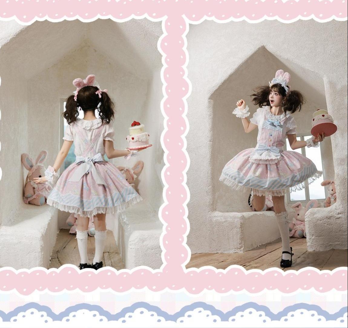 Star Gummies - IP Collaboration Sweet Lolita Dress, Bunny Print & Lace