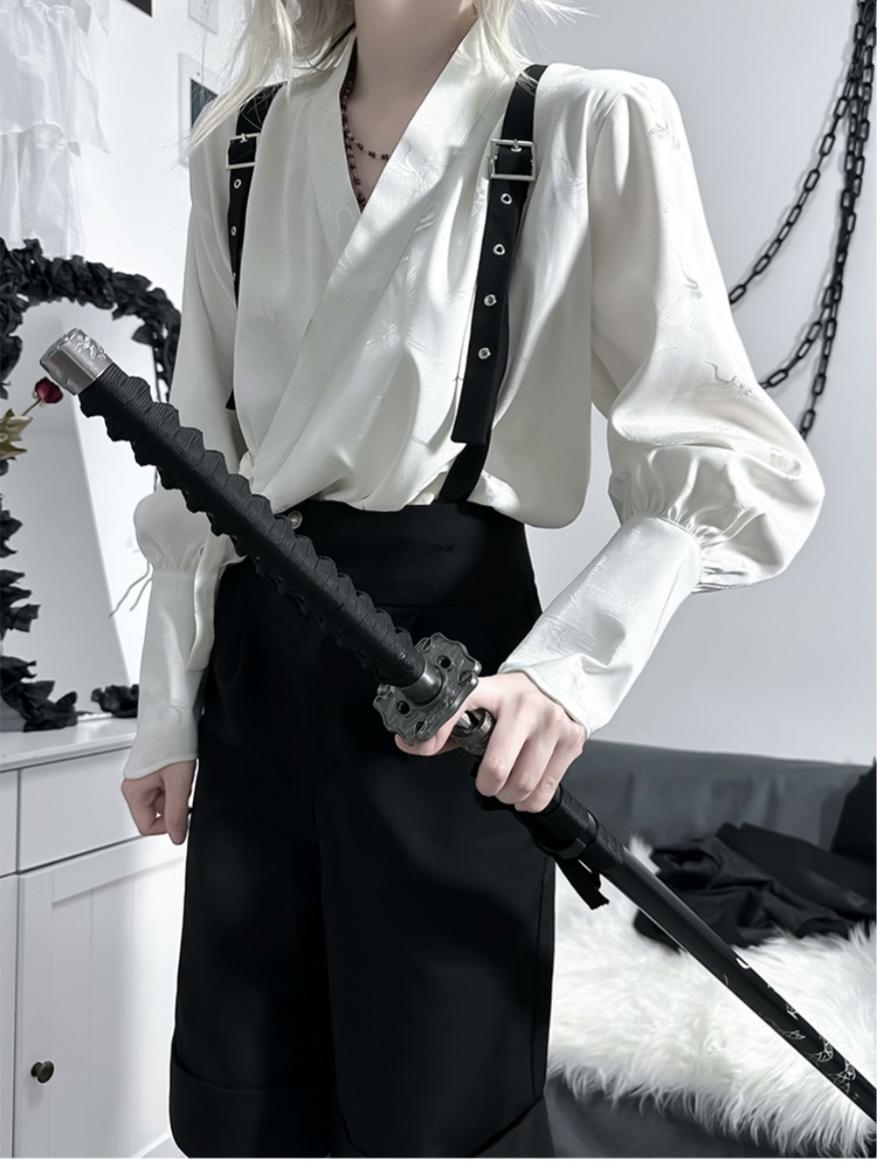 CastleToo - Chinese-style Han Element Zhongshan Suit Dragon and Crane Pattern S White shirt only