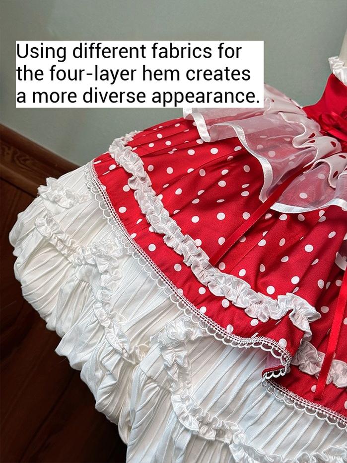 Shuang Sheng Xiao Xiong - Bite The Cake - Sweet Lolita Dress, Red & White Polka Dots 43600:780759