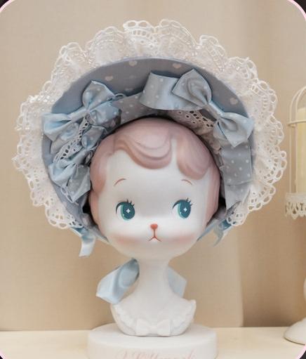 Maiden's Heart Knot - Old School Lolita Polka Dot Bow Accessories with Ruffles Blue BNT