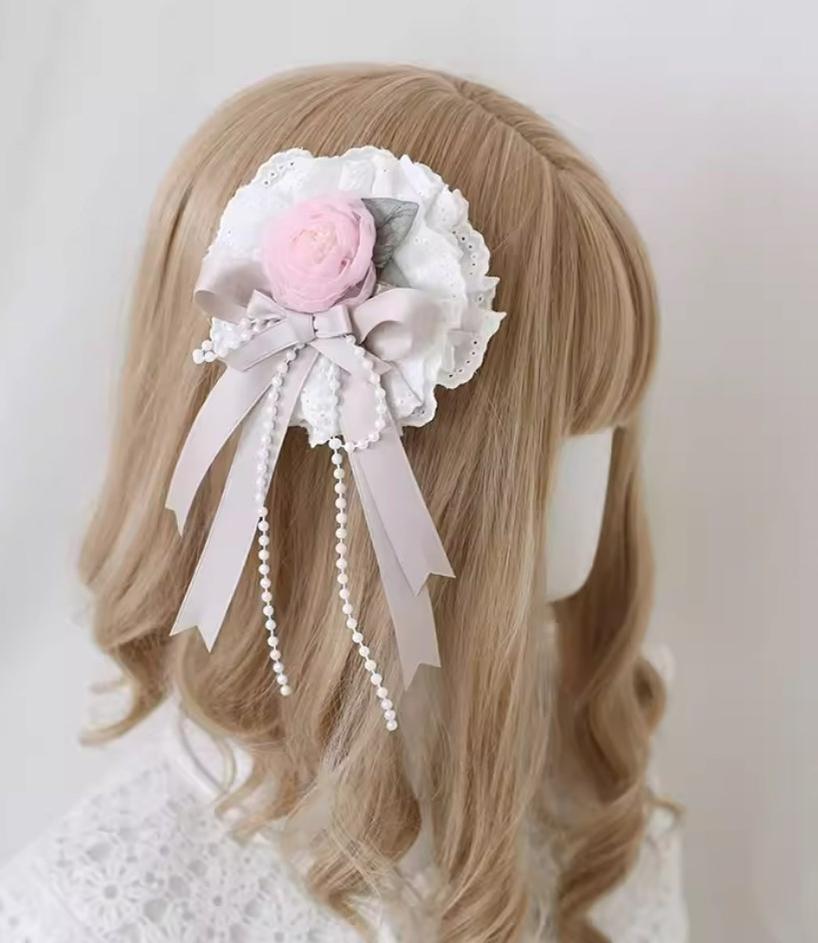 Xiaogui - Four Seasons Floral - Sweet Lolita Headdress Bow Lace KC Top Hat dual use- flower hair clip/brooch