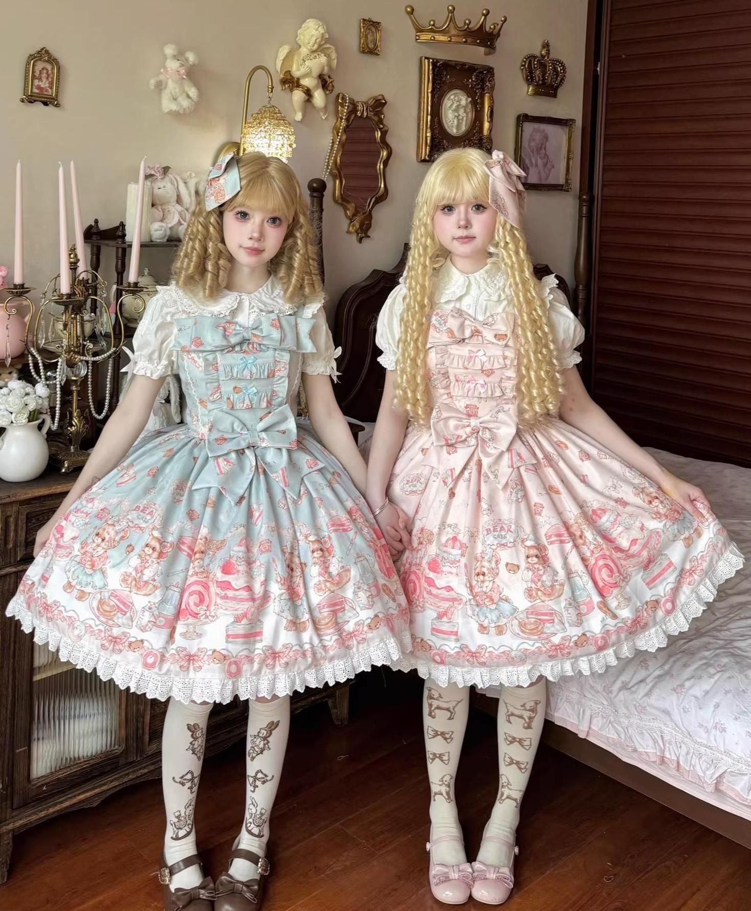 Strawberry Dessert Bear - Kawaii Lolita JSK, Bear and Dessert Print