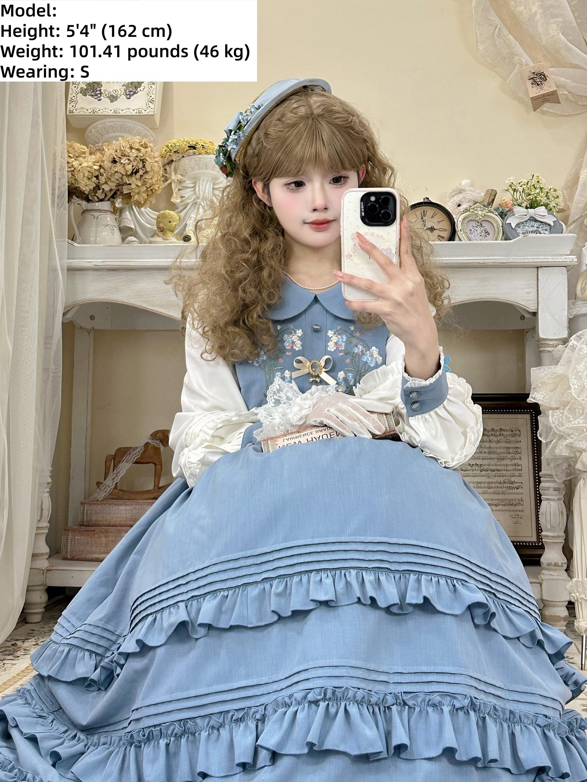 Verdant Name - High-waisted Classic Lolita Dress, Embroidered Bellflower
