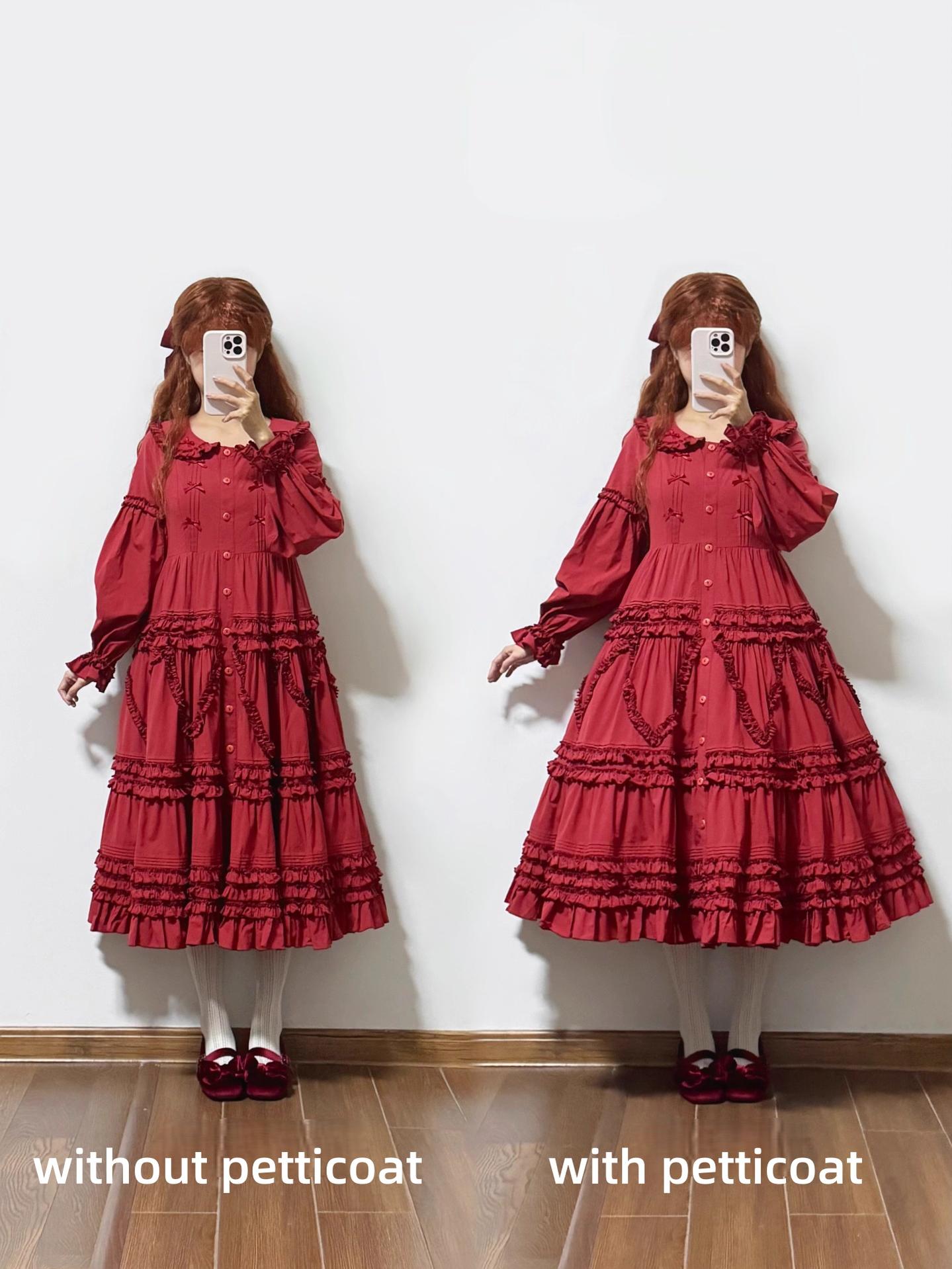 Bunny Magic Forest - Loving Bunny - Elegant Lolita Long Sleeve Trapeze OP, Tiered Skirt 44362:806295