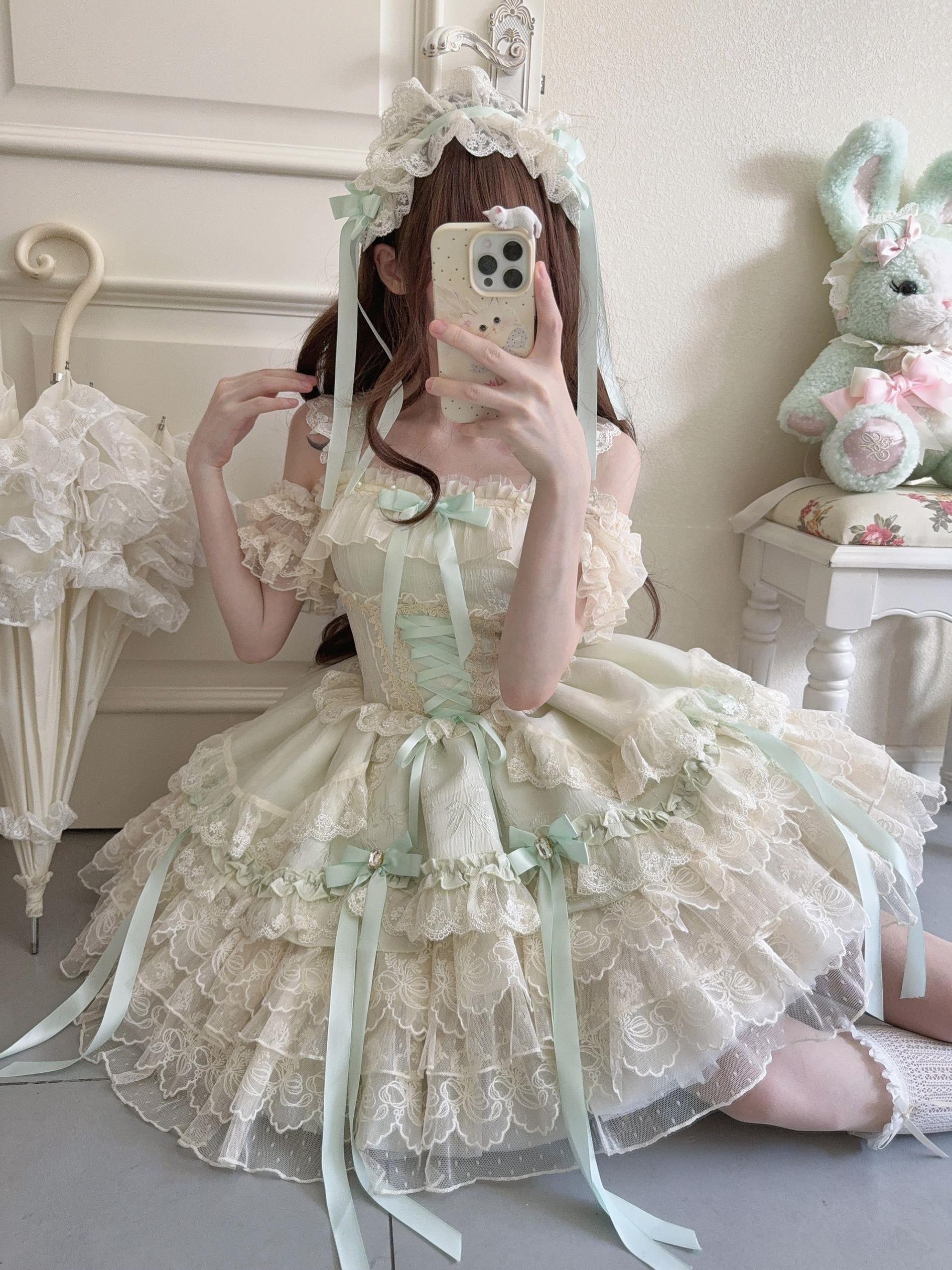 Sugar Girl - Ribbons of Love - Sweet Lolita JSK Dress, Tiered Ruffles 43767:785801