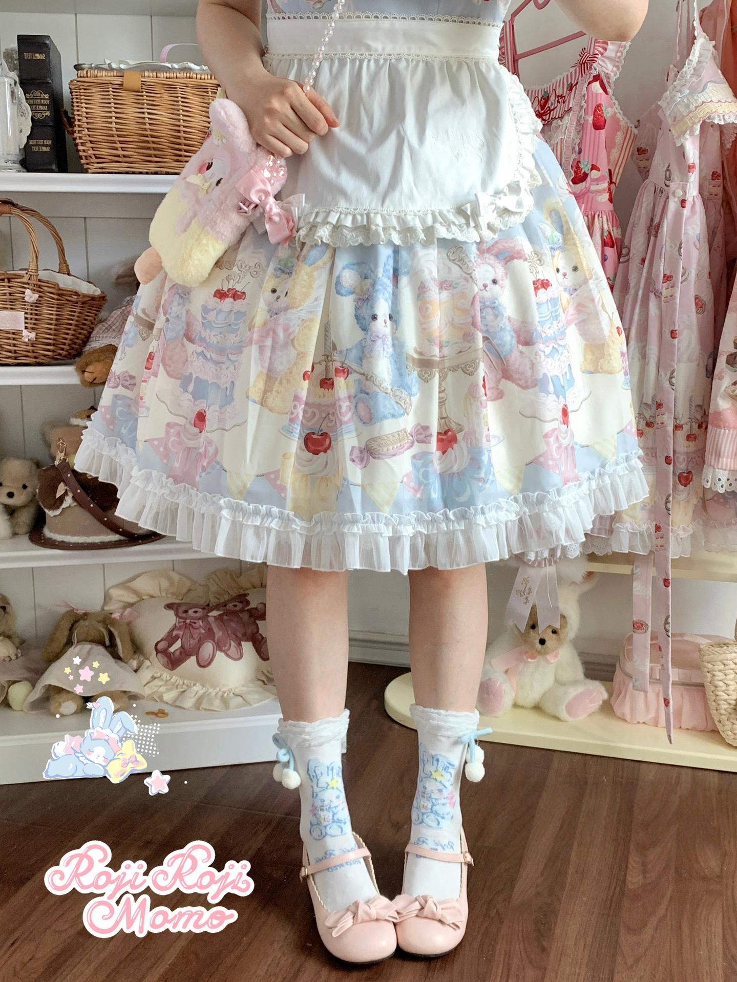Roji Roji - Kawaii Lolita Mid-Calf Socks, Rabbit Print 44017:792671
