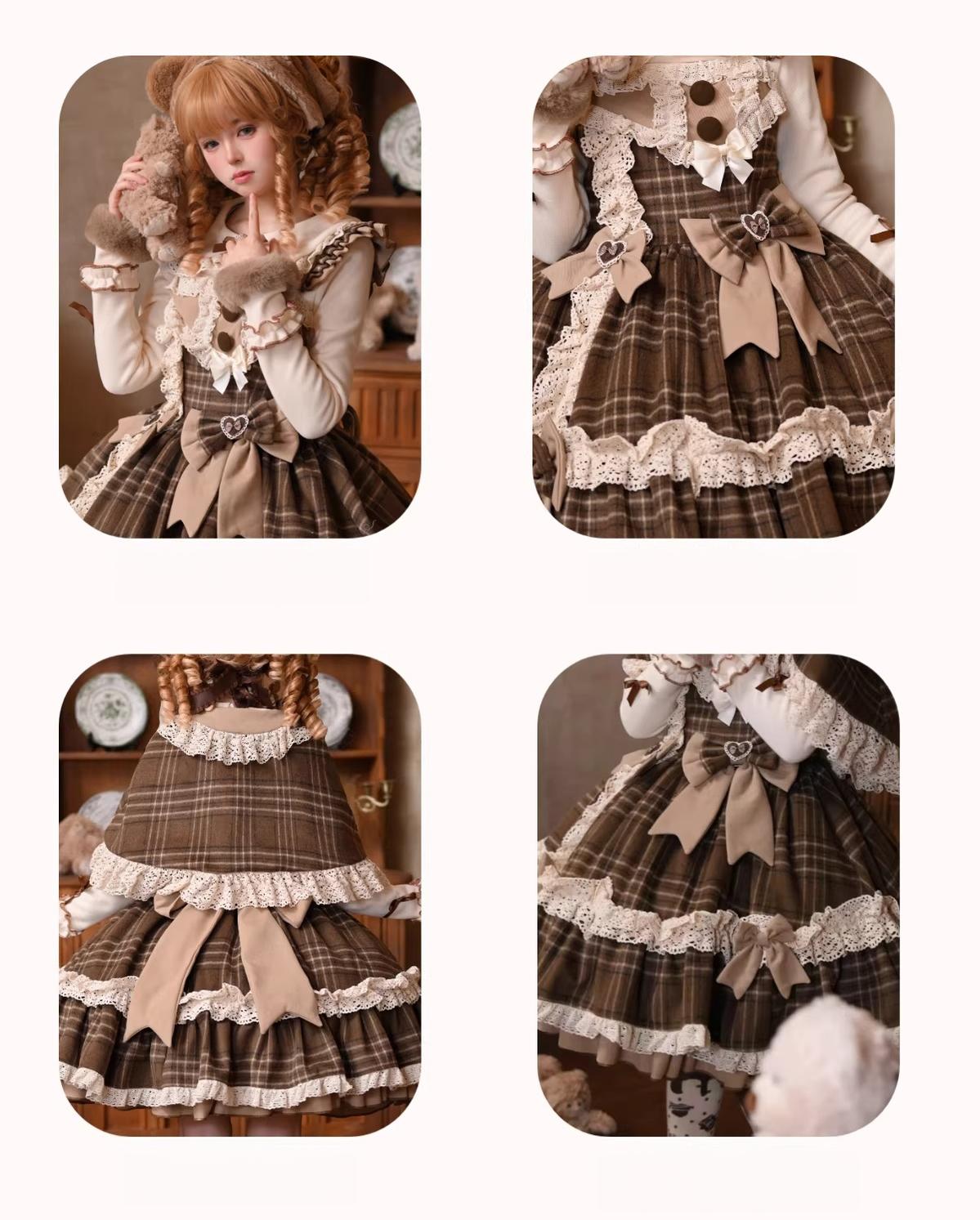 Choco Chestnut - Plaid Kawaii Lolita JSK Dress, Peter Pan Collar Cape 44501:811825