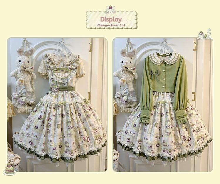 Urtto - Mangosteen Cat - Printed Country Lolita JSK, Pocketed Jacket