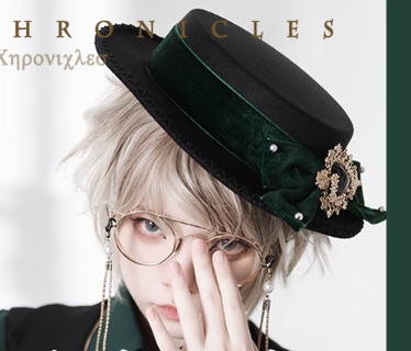 Princess Chronicles - Elegant Lolita Bow Flat Bonnet Handmade green