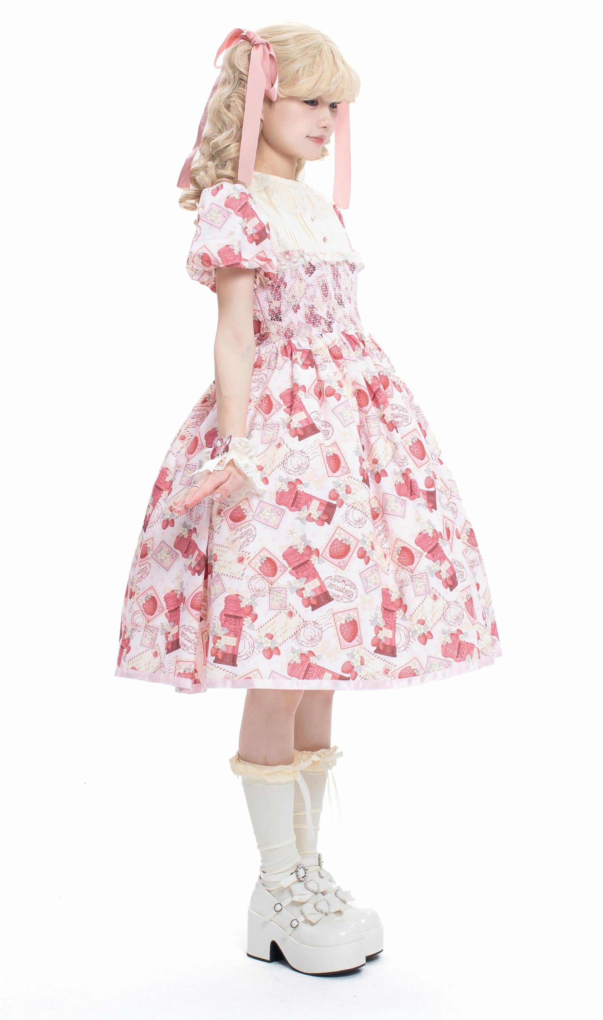 Strawberry Witch - Kawaii Lolita OP Dress, Strawberry Print 43836:786725