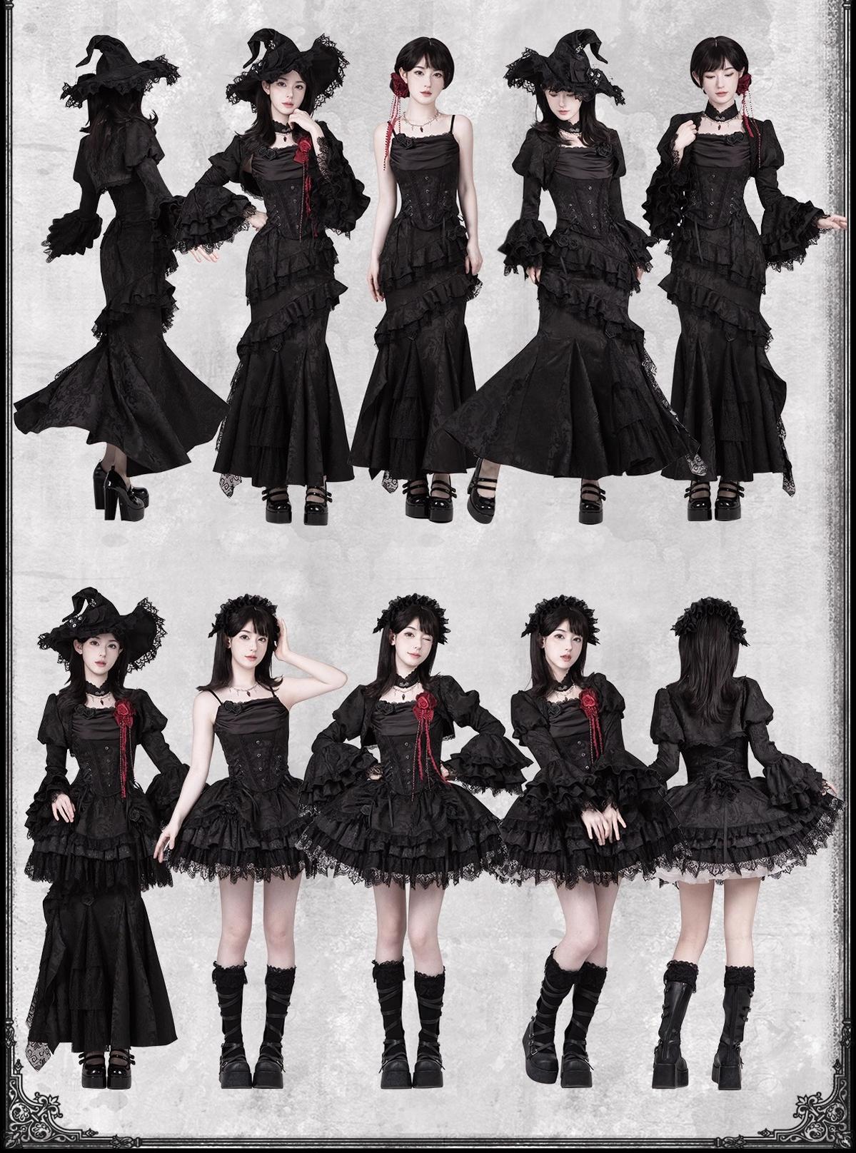 With PUJI - Letter and Poetry · Twilight - Black Gothic Lolita Skirt Set, Witch-Inspired 43525:778387