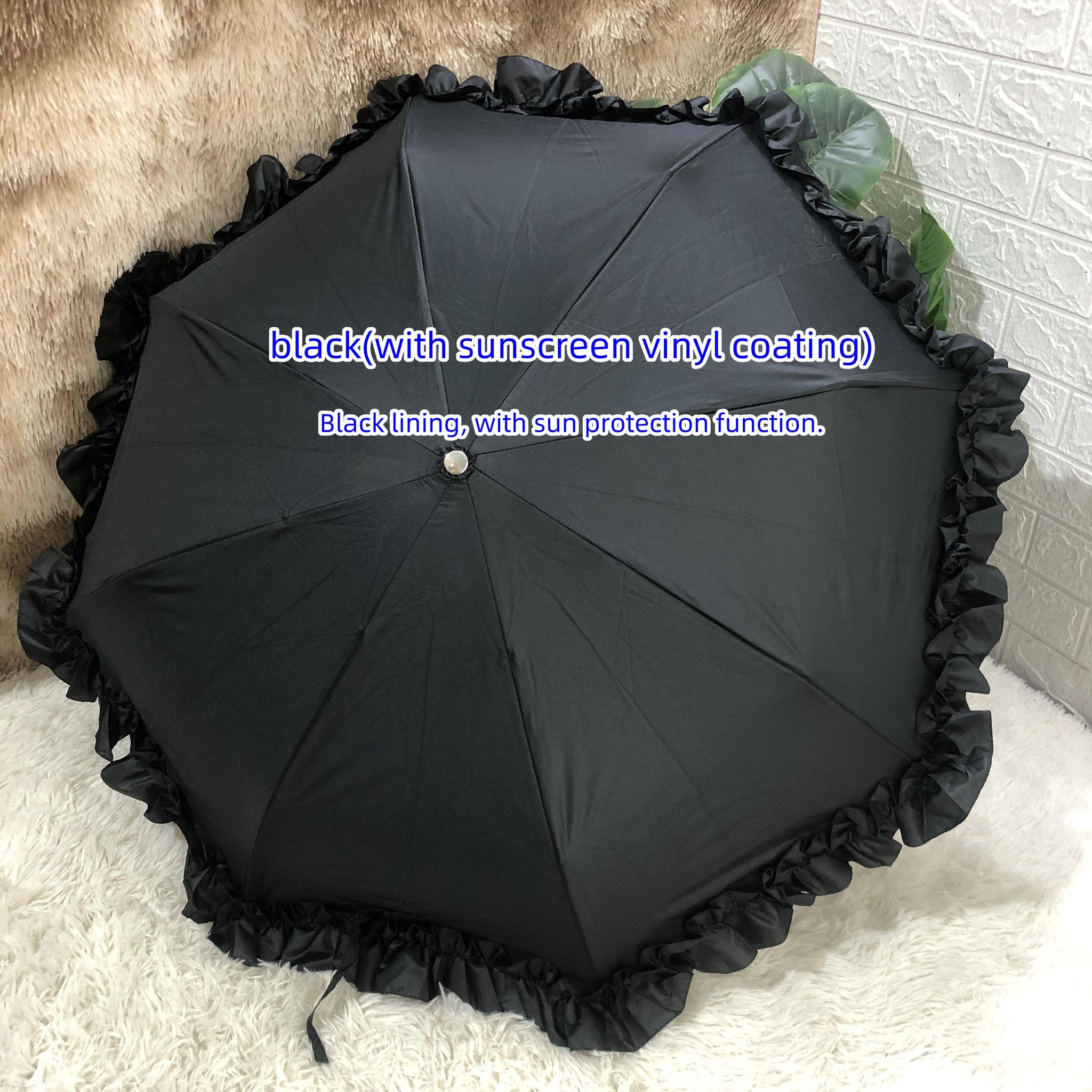 Fresh Flounce Foldable Princess Lolita Parasol black (with sunscreen vinyl coating)
