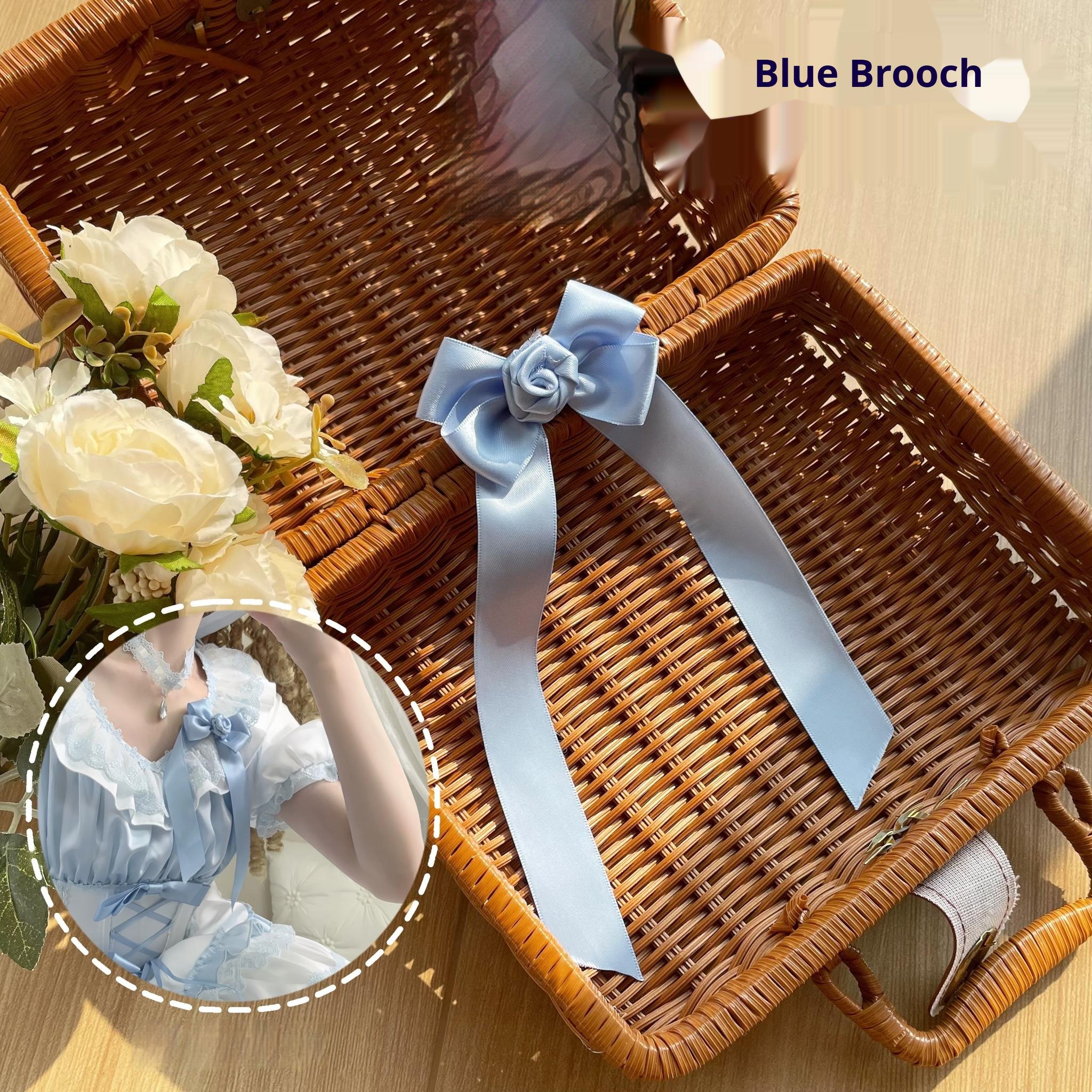 Uncle's Workshop - Stacked - Lolita Accessory Set Hairband Bow Trailing Brooch Choker Blue Brooch Only