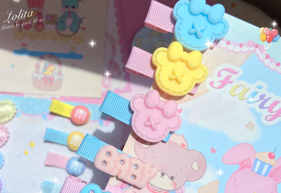 Bear Doll - Original Homemade Bared Sweet Lolita Hair Clips pink Mickey