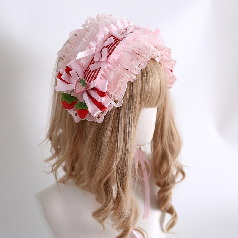 Xiaogui - Sweet Lolita Strawberry Head Accessory Red Striped Strawberry Headband