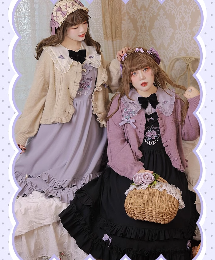 Yingtang - French Rose - Plus Size Lolita Dress Winter Lolita Sweater Set XL apricot cardigan