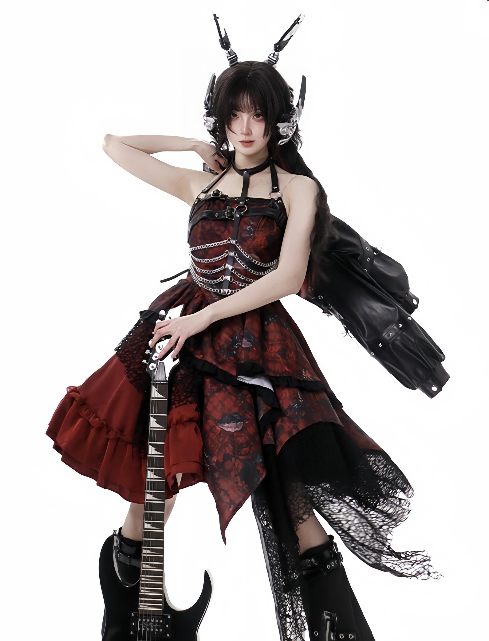 Bleeding Strawberry - Gothic Lolita JSK Dress With Jacket/Rib Chain Accessory