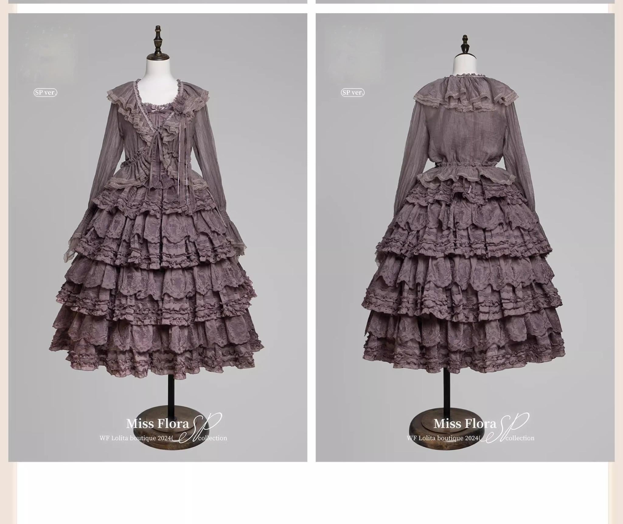 MEEKWIND - Miss Flora - Elegant Lolita Bodice Suit Tiered Skirt Purple S Strap Top + Skirt + Blouse