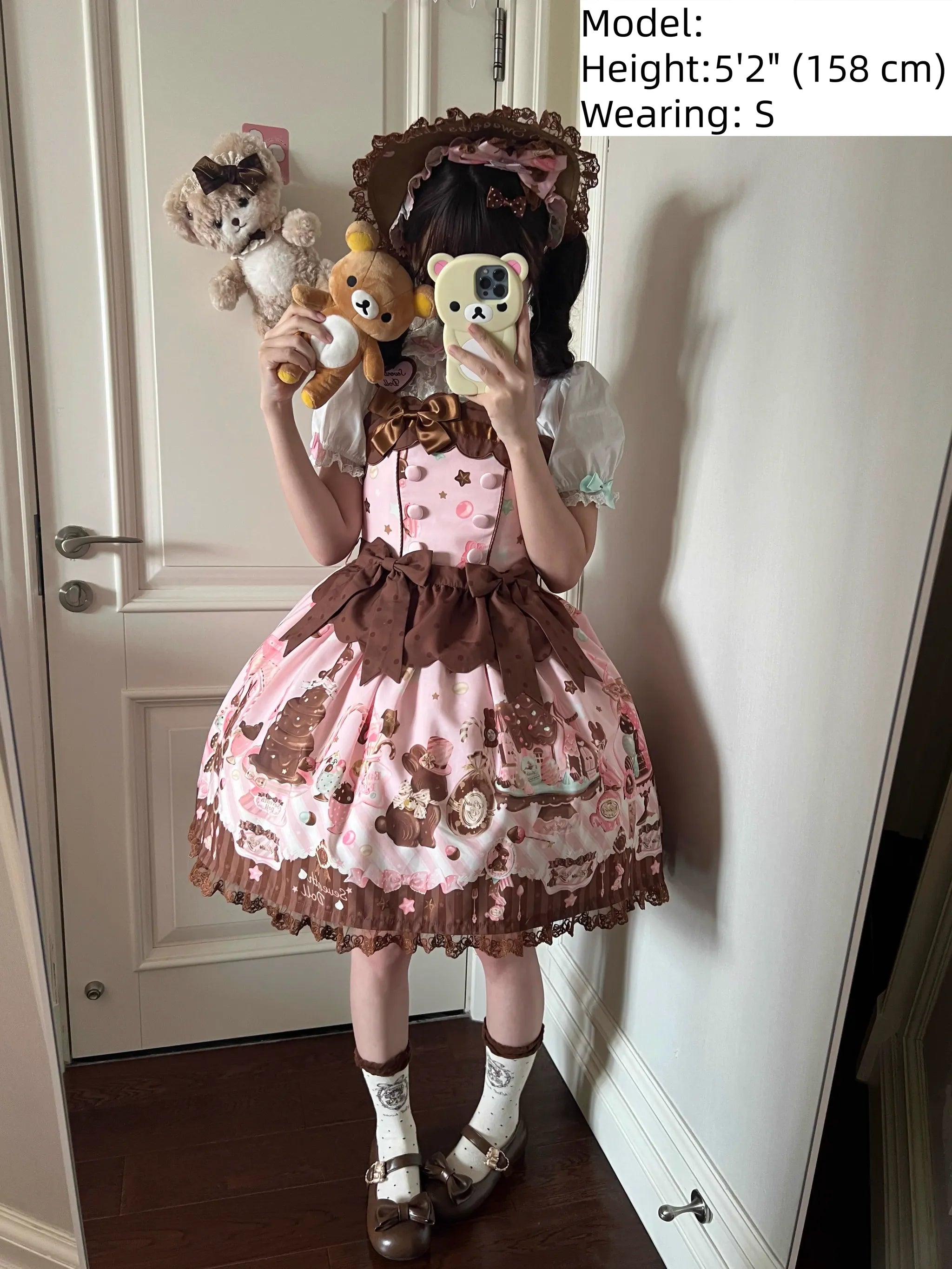 Chocolate Bunny - Printed Kawaii Lolita JSK, Short-sleeved Dress 44614:814975