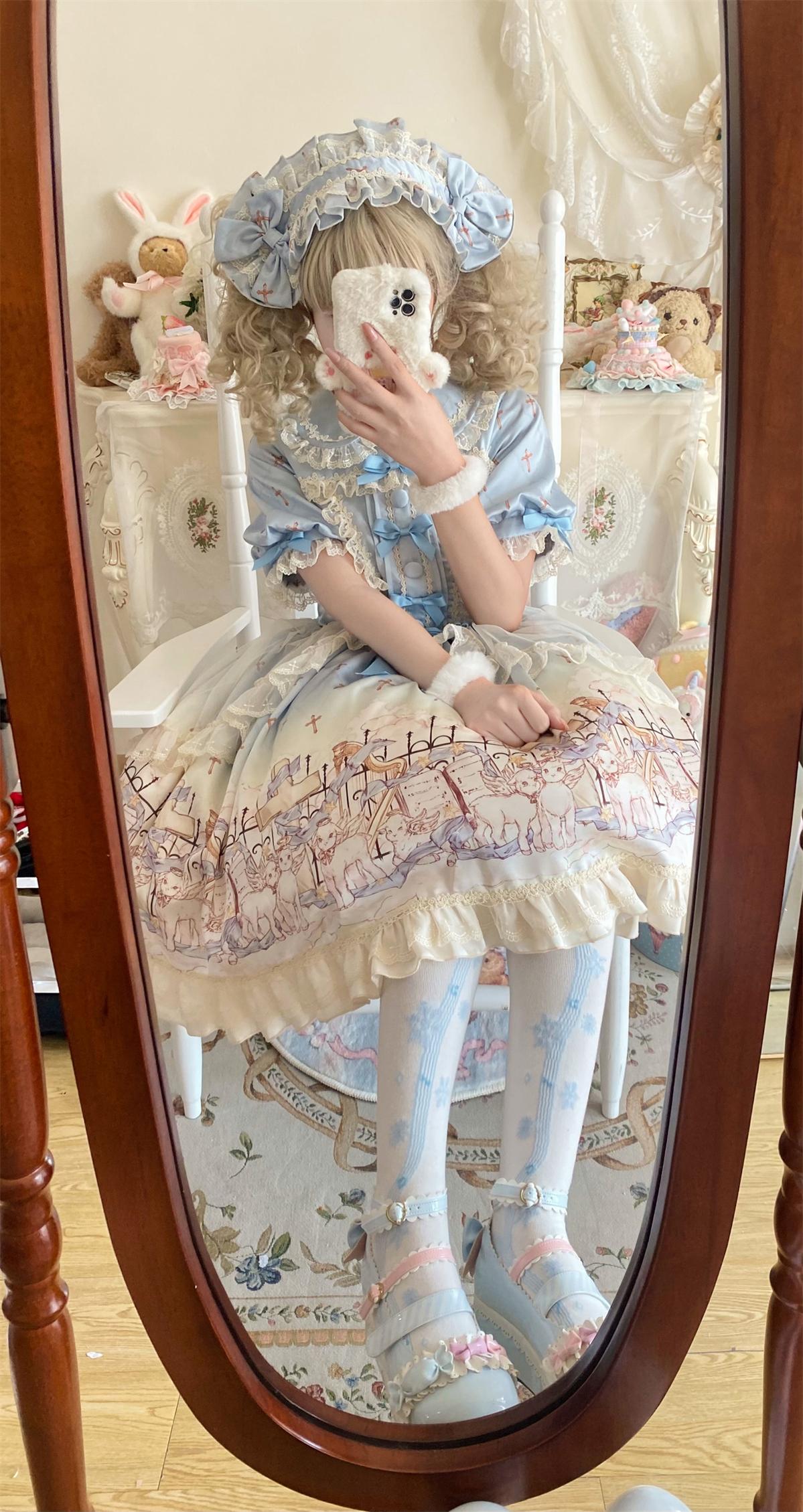 Uncle's Workshop - Angel Lamb - Kawaii Lolita Dress With Side Pockets, Lamb Print