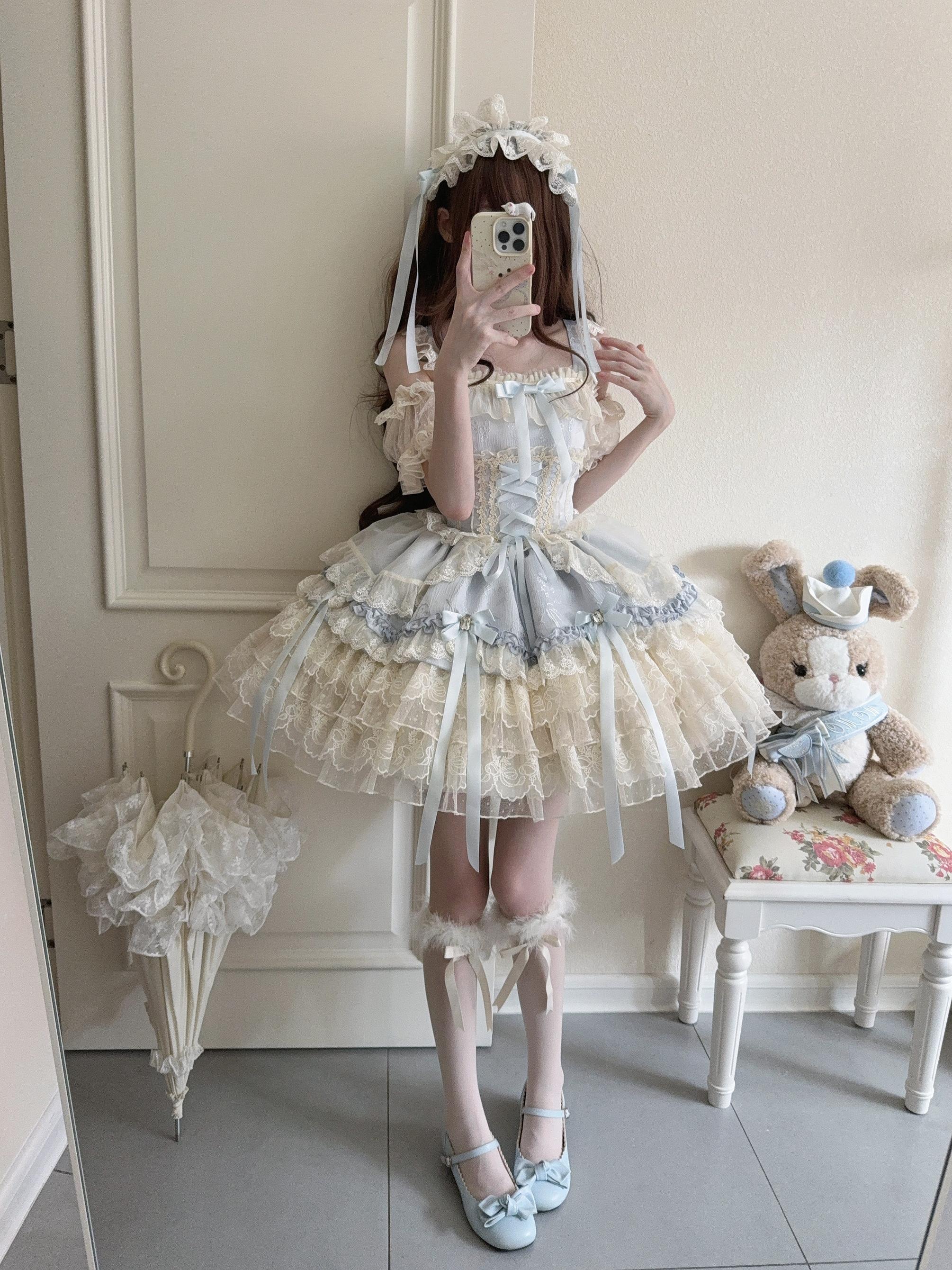 Sugar Girl - Ribbons of Love - Sweet Lolita JSK Dress, Tiered Ruffles