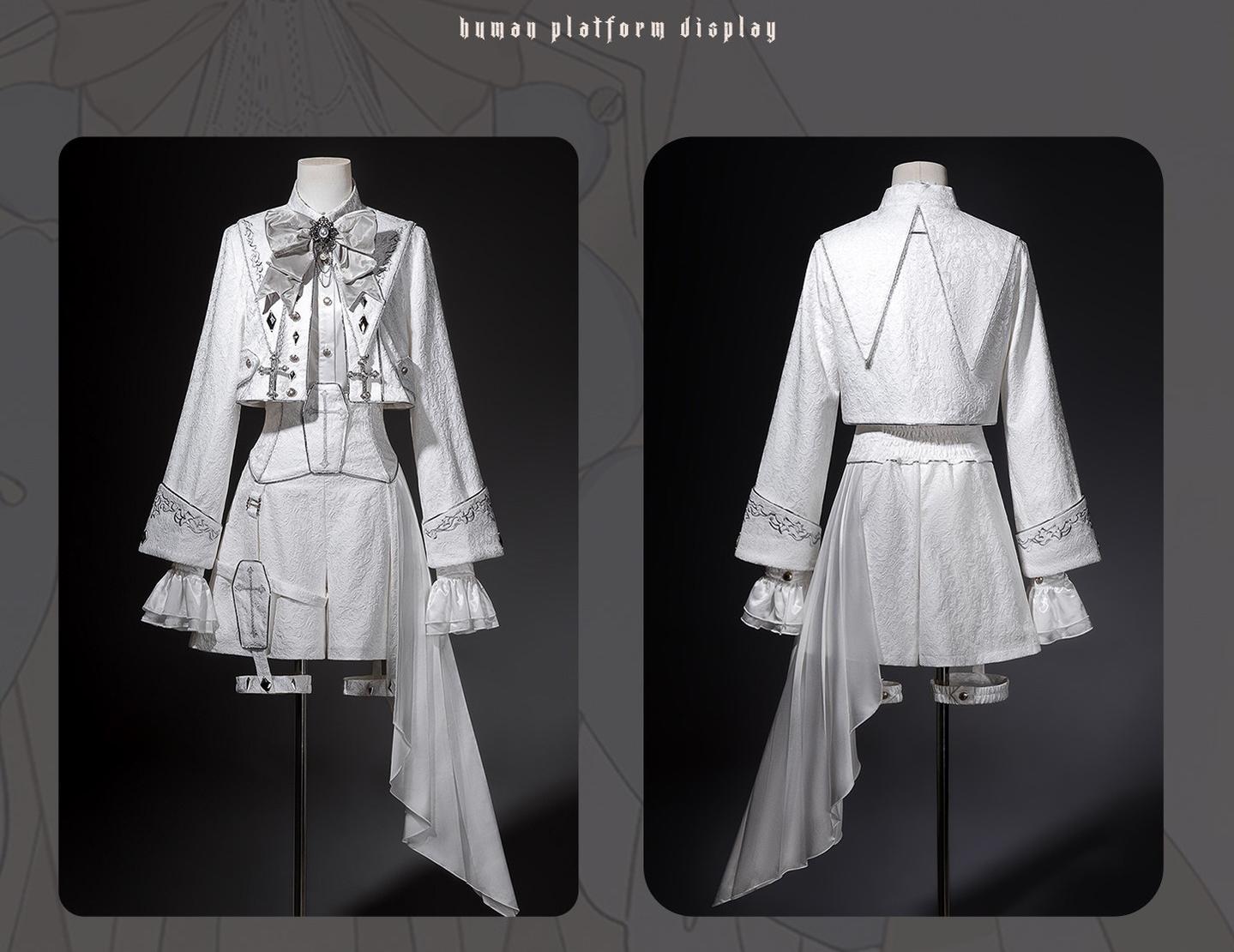 Silver Covenant - White Ouji Lolita Embroidery Coat and Shorts Set with Cross