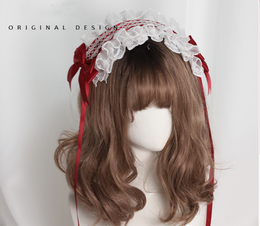 Their Past Decorations - Sweet Lolita Cat Ear Hairband wine red hair band