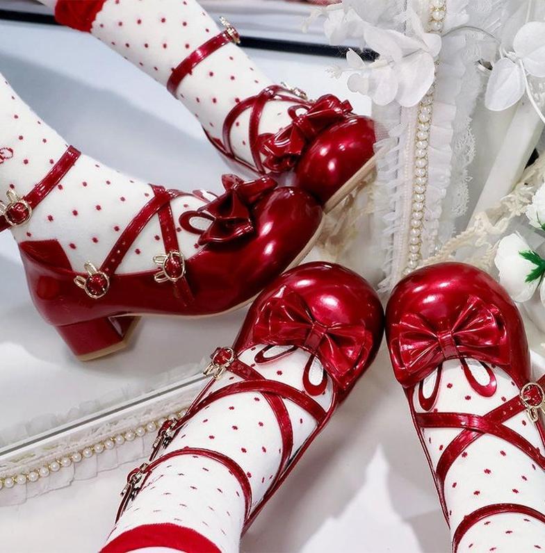 Baby Bunny - Sweet Lolita Chunky Heels Shoes, Bunny Accent Patent Burgundy 34