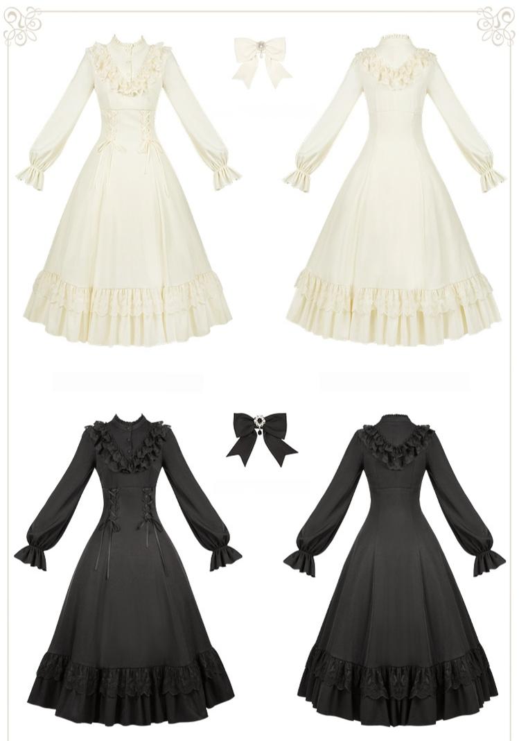 With PUJI - White Daylight - Elegant Lolita Long Sleeve OP Dress, Side Zipper 44042:794002