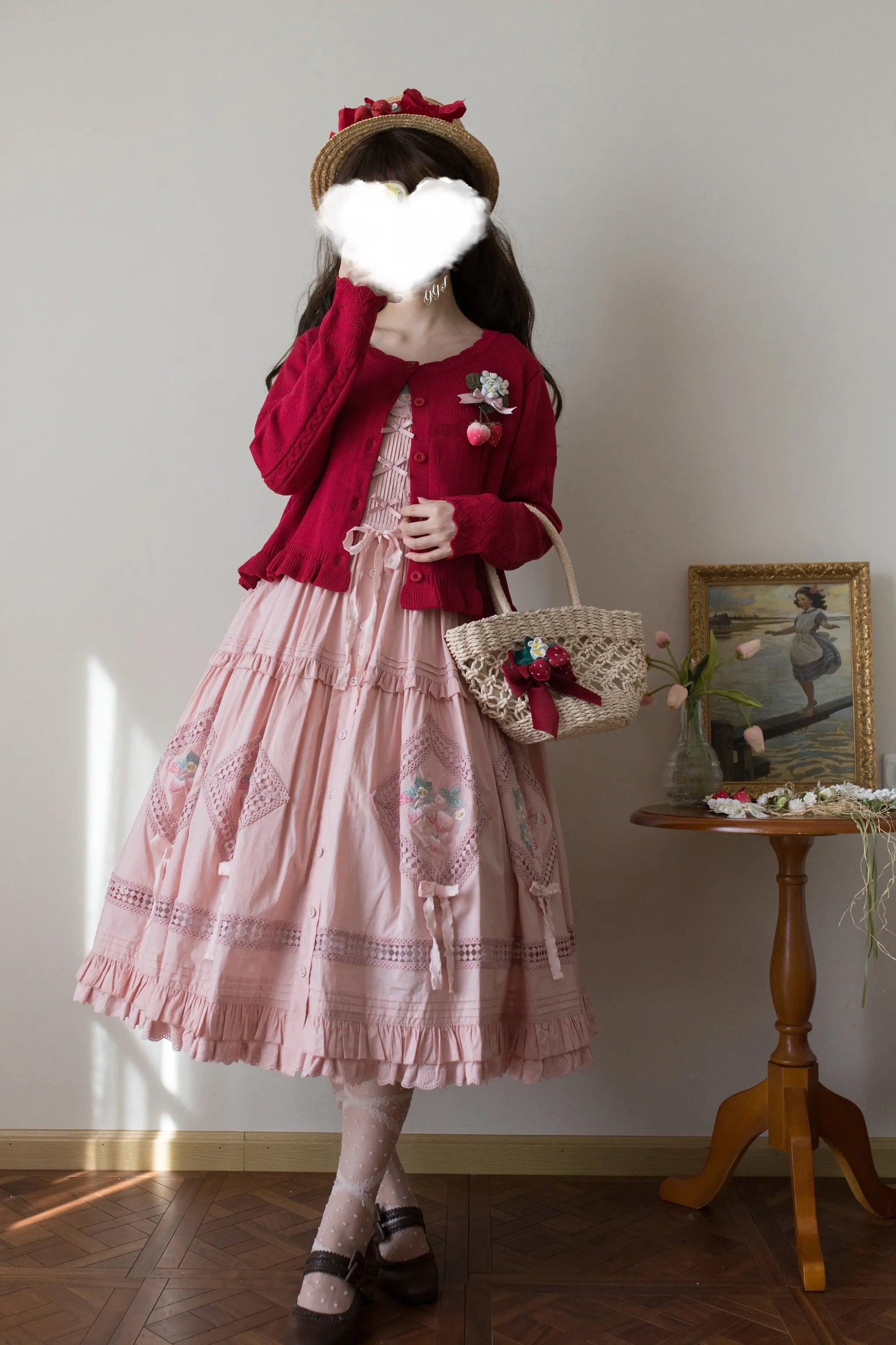MIST - Kawaii Lolita Sweater Cardigan, Ruffled Lace Hem 43896:789182