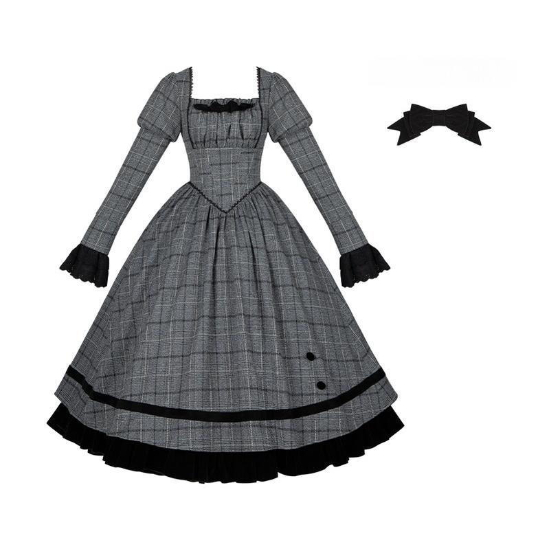 With PUJI - Yesterday's Epistle - Winter Classic Lolita Plaid Dress Set, Fishbone Waist (L M S) 44227:800099