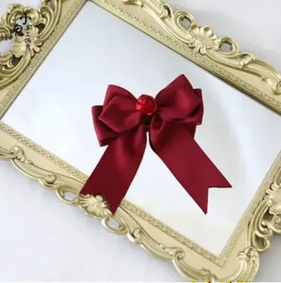 Xiaogui - Elegant Lolita Hairband Dark Red Headwear Flower Bud Butterfly Bow Fish Mouth Clip