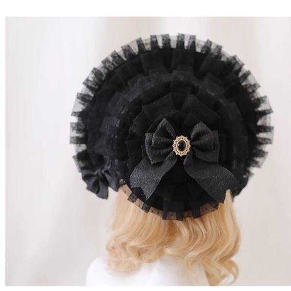 Xiaogui - Gothic Lolita Black Lace Flowers Bonnet