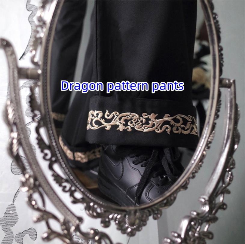 CastleToo - Chinese-style Han Element Zhongshan Suit Dragon and Crane Pattern S Dragon pattern trousers only