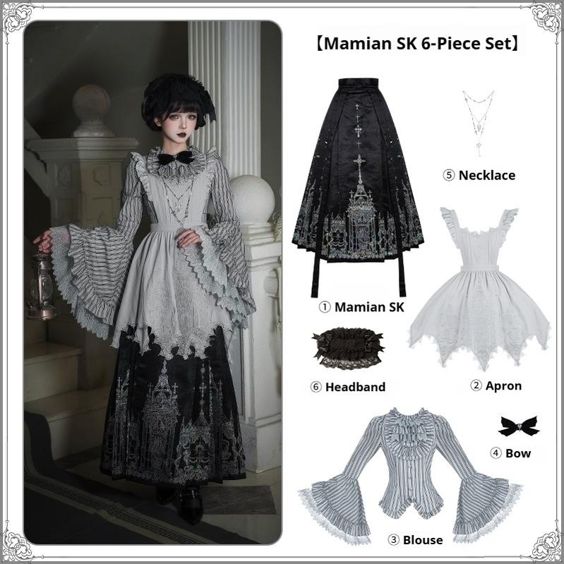 With PUJI - Letter and Poetry · Raven's Night Song - Oriental Aesthetics Gothic Lolita Dress Set Mamian SK 6-Piece Set (pre order) S