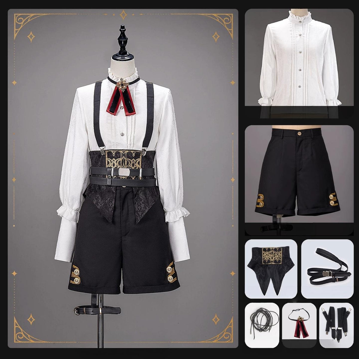 Canticle of Rites - Military Ouji Lolita Jacket & Shorts Set, Detachable Train Black-Red Inner Outfit Set S Pre-order