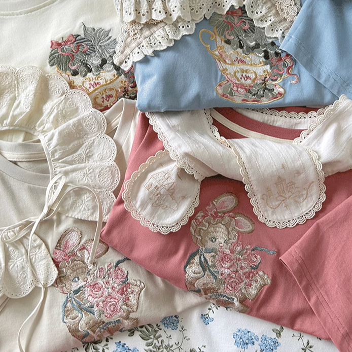 (BFM)NyaNya~Four Seasons Collection~Sweet Lolita T-shirt Summer Loose Fit Embroidered T-shirt 36754:527544